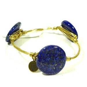 Blue Stone Bangle Bracelet Bourbon & Bowties Bracelet Gold Tone Wire Wrapped